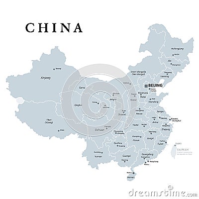 China, gray political map, provinces, administrative divisions Vector Illustration