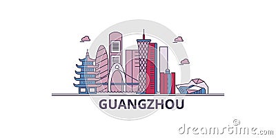China, Guangzhou City tourism landmarks, vector city travel illustration Vector Illustration