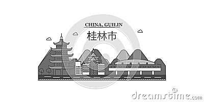 China, Guilin city skyline isolated vector illustration, icons Vector Illustration