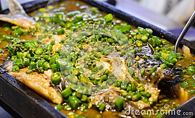 China Hunan local fish hot pot with green chilies Stock Photo