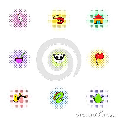 China icons set, pop-art style Vector Illustration