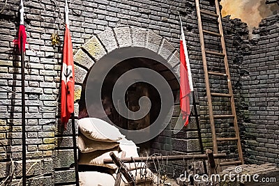 China,Jinggangshan-22 AUG 2018: old china style city wall in war time,display in Museum Editorial Stock Photo