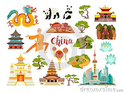 China landmarks vector icons collection Vector Illustration