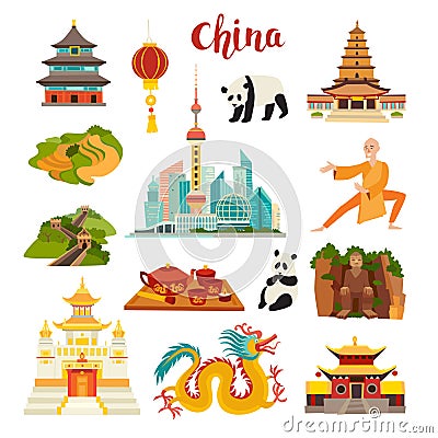 China landmarks vector icons set Vector Illustration