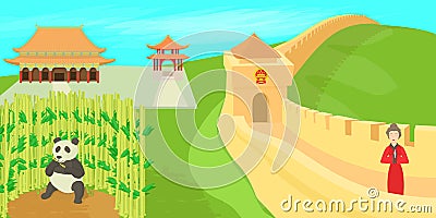 China landscape concept, cartoon style Vector Illustration