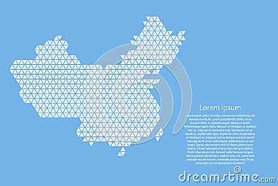 China map abstract schematic from white triangles repeating pattern geometric on light blue background with nodes for banner, Cartoon Illustration