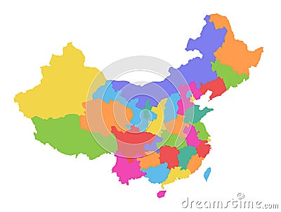 China map, administrative division, separate individual region, color map isolated on white background blank Vector Illustration