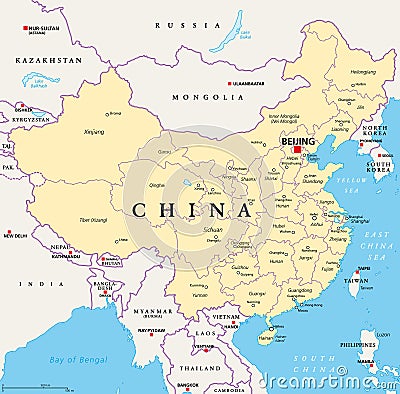 China, political map, provinces, and administrative divisions Stock Photo