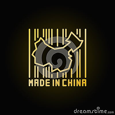 China map in barcode golden icon Vector Illustration