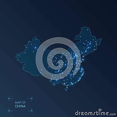 China map with cities. Vector Illustration