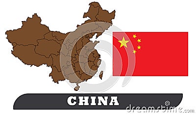 China map and flag Vector Illustration