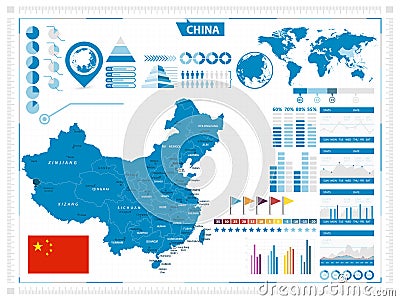China map and infograpchic elements Vector Illustration