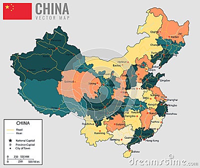 China map with provinces. All territories are selectable. Vector Vector Illustration