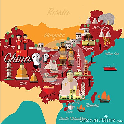 China map and travel.China landmark Vector Illustration