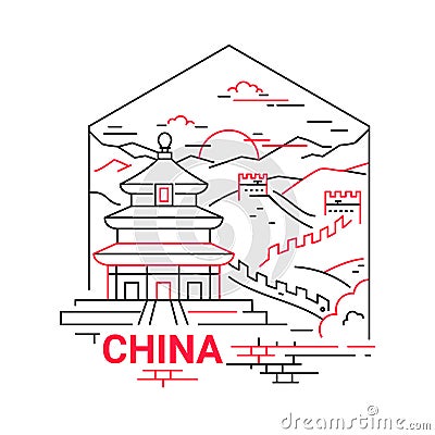 China - modern vector line travel illustration Vector Illustration