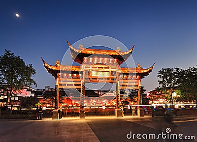 China Nanjing Wooden Gate lights Stock Photo