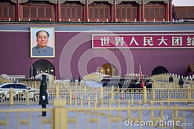 China national flag honor guards coming out for hoisting flg Editorial Stock Photo