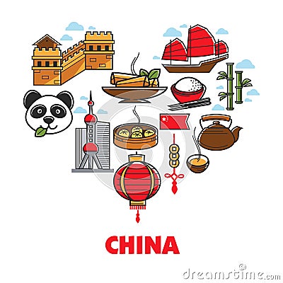 China national symbols Chinese culture traveling and tourism Vector Illustration