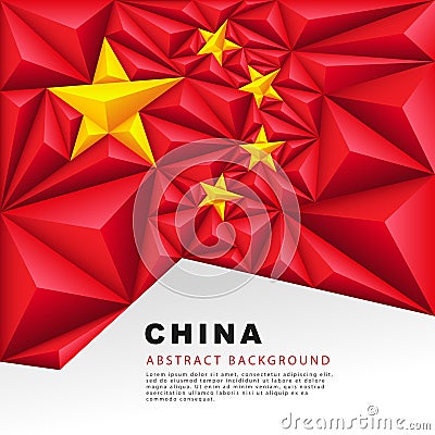 China polygonal flag. Abstract background in the form of colorful red and yellow polygons and pyramids Vector Illustration