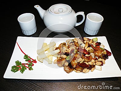 China popular dish, stir fried assorted mixed vegetables, seafood, mushroom and meat Stock Photo