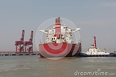 China Qingdao port and ton iron ore terminal Editorial Stock Photo