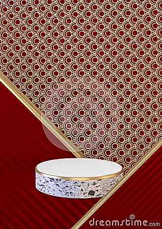 Mock up China red abstract Display vertical background for show product. 3D rendering Stock Photo