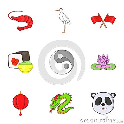 China Republic icons set, cartoon style Vector Illustration