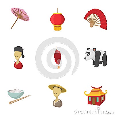 China Republic icons set, cartoon style Vector Illustration