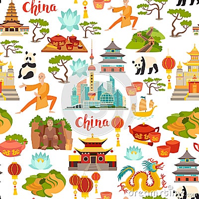 China seamless vector pattern with landmarks icons Vector Illustration