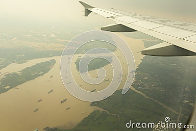 China Southern Airline flying over Mekong river delta, Vietnam Editorial Stock Photo