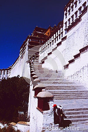 Tibet: Stairway to the Buddhist Monastry in Lhasa Editorial Stock Photo