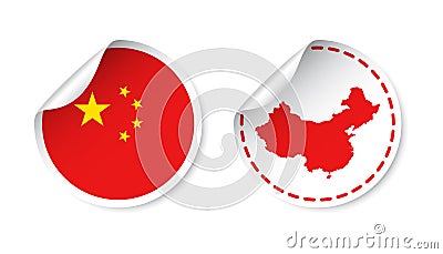 China sticker with flag and map. Label, round tag with country. Vector Illustration