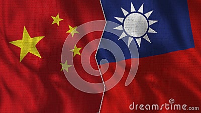 China and Taiwan Half Flags Together Stock Photo