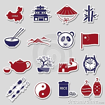 China theme color stickers vector set Vector Illustration