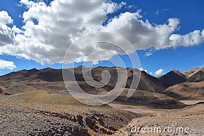 China, Tibet. China, Tibet. Mountain landscape on the way to lake Mershung Merchong in summer Stock Photo