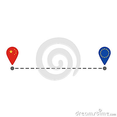 From china to eu map pin route Stock Photo