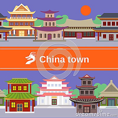 China town tileable border Vector Illustration