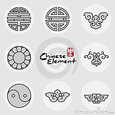 China traditional auspicious icons pattern set Vector Illustration