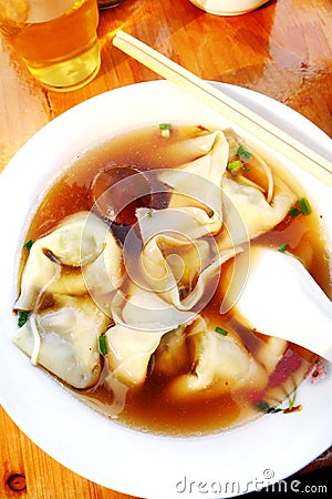 China traditional dish, meat dumplings soup Stock Photo