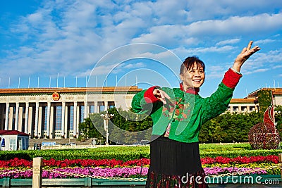 China traditional woman costume dancing Editorial Stock Photo