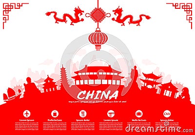 China Travel Landmarks Vector Illustration