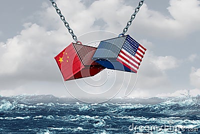 China USA Fight Cartoon Illustration