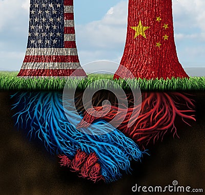 China USA Trade Agreement Cartoon Illustration