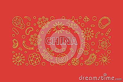 China Virus vector concept linear horizontal illustration Vector Illustration