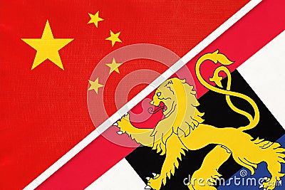 China vs Benelux national flag from textile. Stock Photo