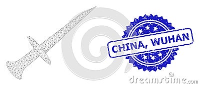 Scratched China, Wuhan Rosette Seal and Mesh Carcass Sword Vector Illustration