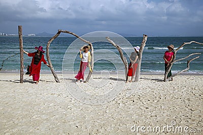 Wuzhizhou Island. On the shore of a beautiful beach set the word love from tree Editorial Stock Photo