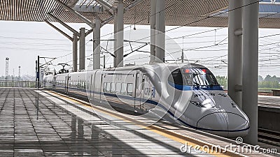 China, Xi`an. The city`s railway station. Xi`an High-speed train Editorial Stock Photo