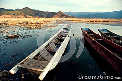 China Yunnan Lugu Lake scenery in winter Stock Photo