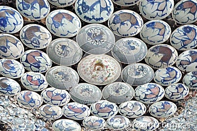 Chinahouse Tianjin Porcelain House Ceramic China Tiles Mosaic Mosaico Vases Bowls Plates Collage kitsch Architecture Museum Editorial Stock Photo